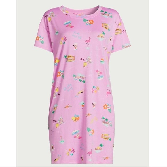 Joyspun Women's Short Sleeve Sleep Shirt with Pockets, Size S/M - Picture 1 of 9